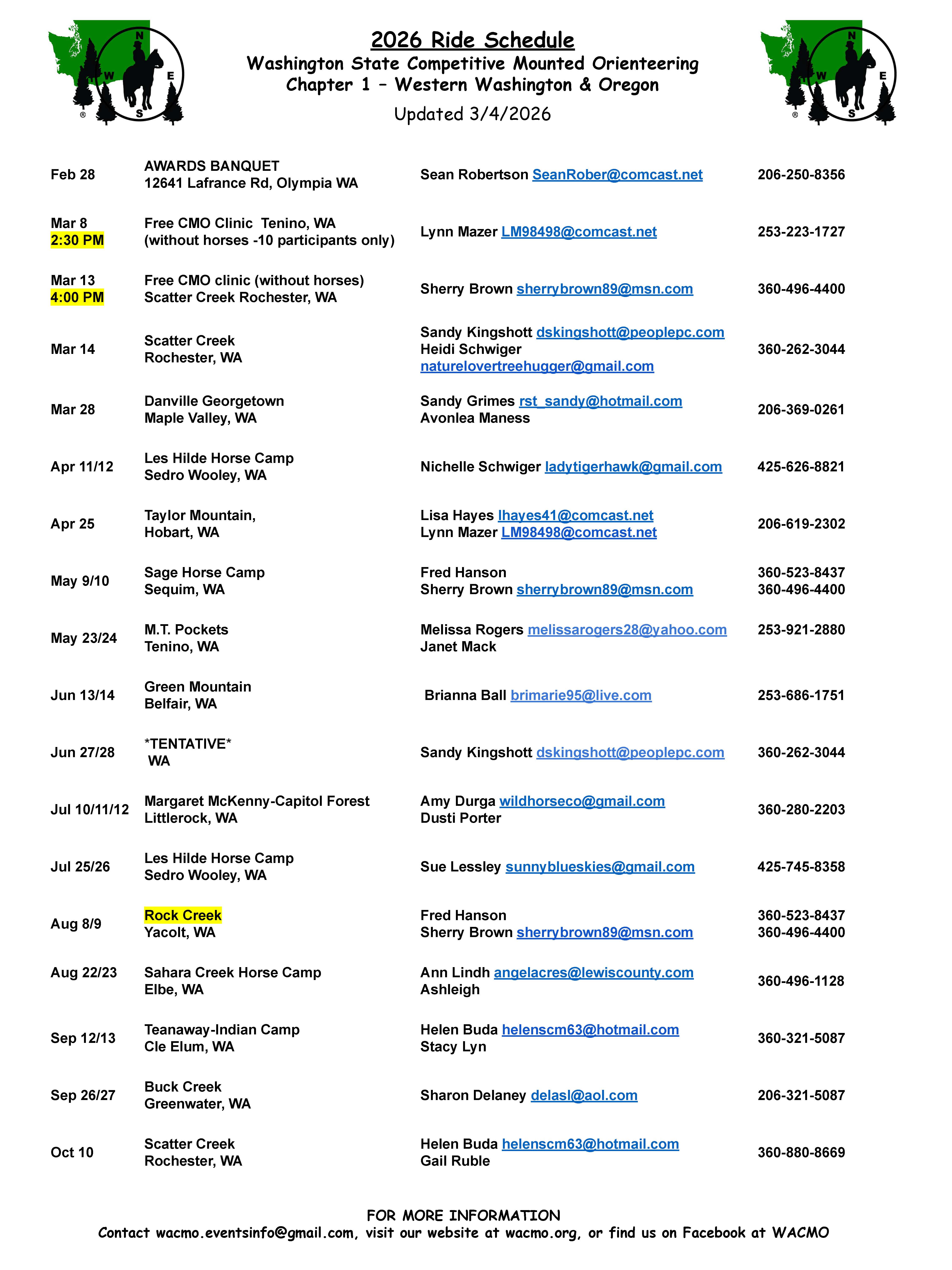 2026 Ride Schedule
